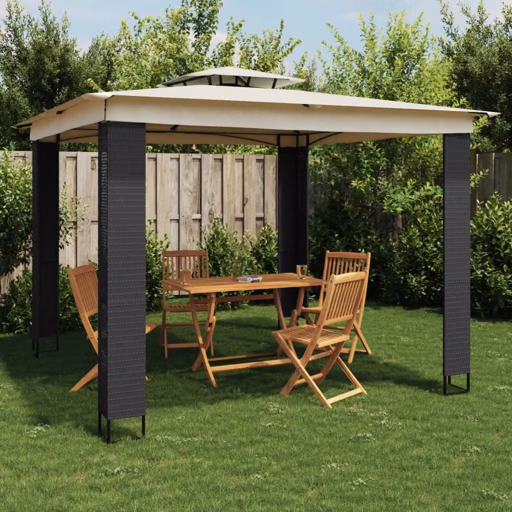 Gazebo vidaXL con Tetto a Capanna in Acciaio e Poliestere, Colore Beige, L/P: 294 x 294 cm