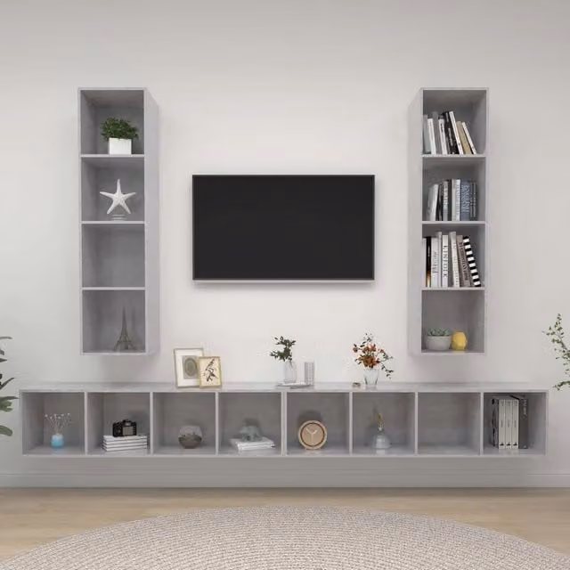 Mobile TV a Parete 4 pz Grigio Cemento in Legno Multistrato 3079893