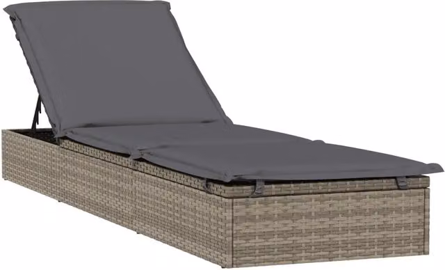 Sdraio da giardino | Lettino 1 pz con Cuscino Grigio 201x55x62 cm in Polyrattan