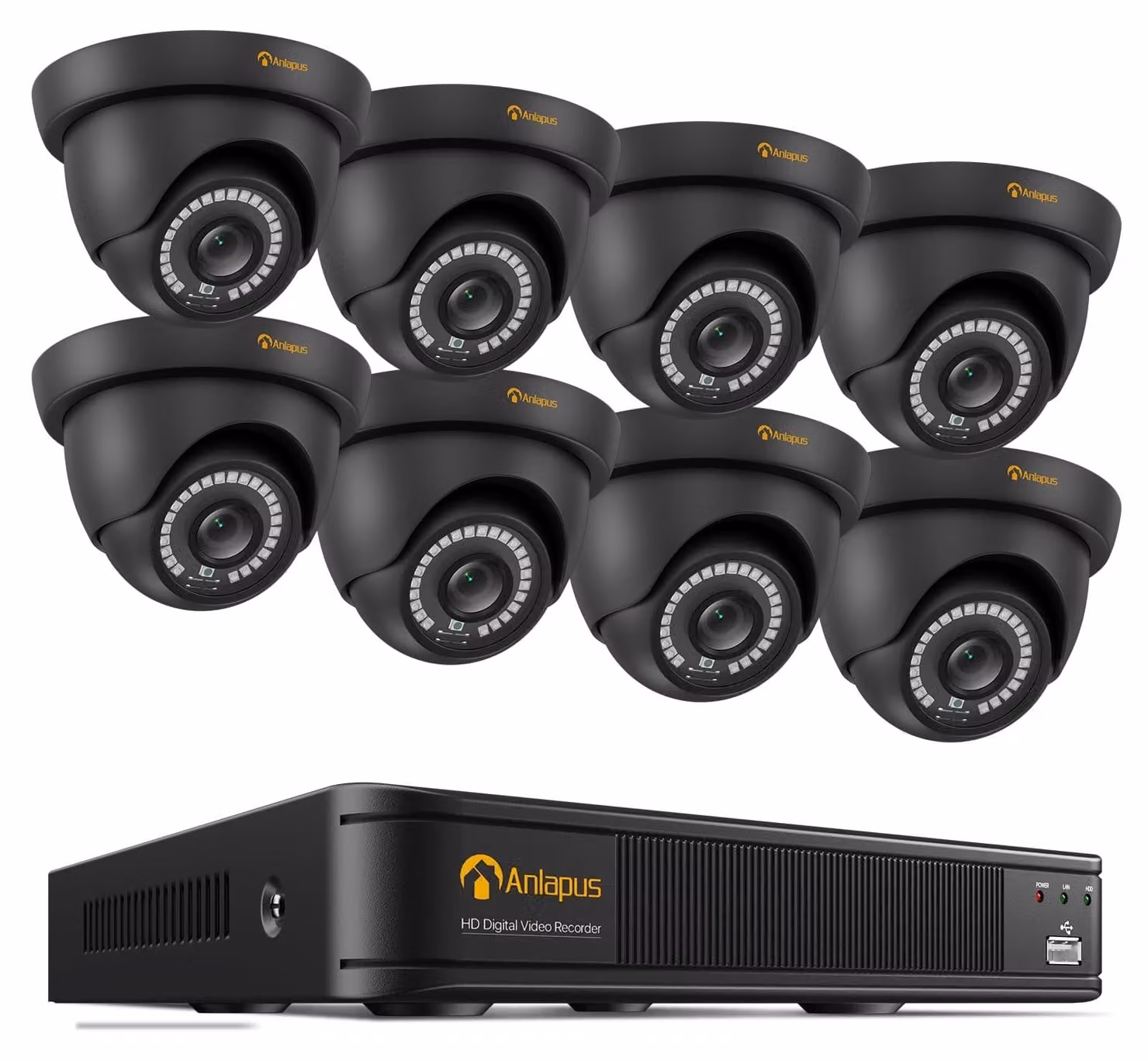Kit di videosorveglianza con DVR a 8 canali, 8 telecamere cablate da 2MP - Risoluzione 1080p e visione notturna fino a 24 metri