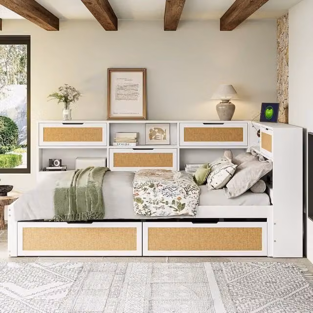 Letto Singolo in Legno Massello con Cassetti e Contenitore ¨C MINIMAL ¨C Bianco 140x200