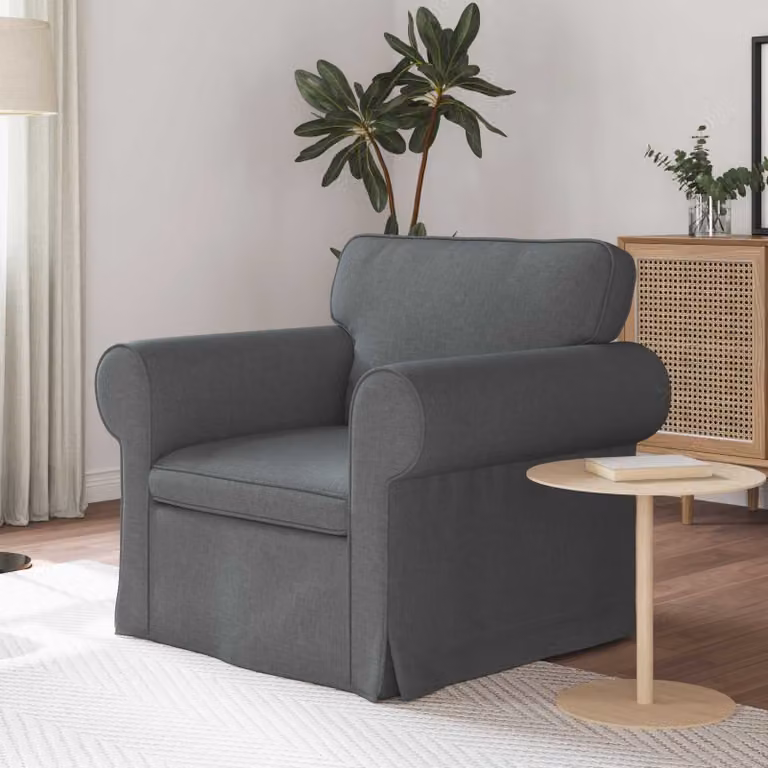 Divano moderno vidaXL in tessuto grigio scuro con struttura in metallo e coperture rimovibili L: 215 cm, P: 82 cm, H: 80 cm