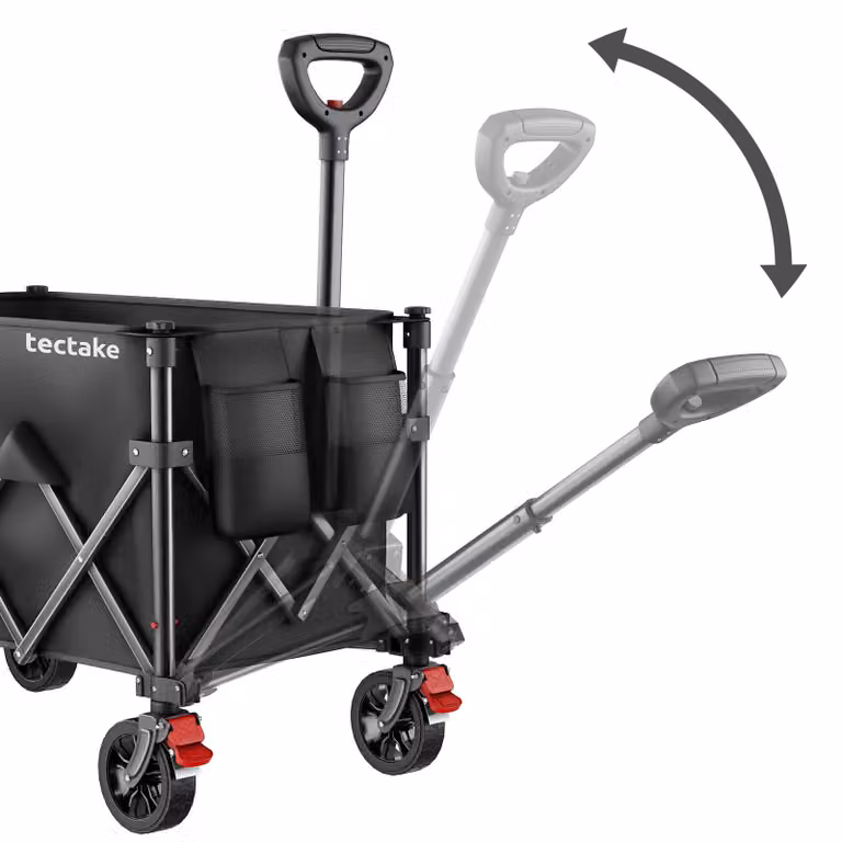 Carrello a mano pieghevole RollRider tectake con manico telescopico e ruote profilate in acciaio e poliestere, colore nero