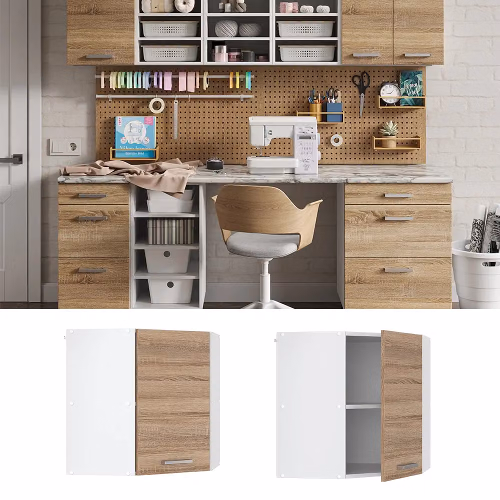 Pensile ad angolo Vicco R-Line Sonoma bianco e beige con ante a battente per cucina o bagno L: 57 cm, H: 60 cm, P: 34,1 cm – 2