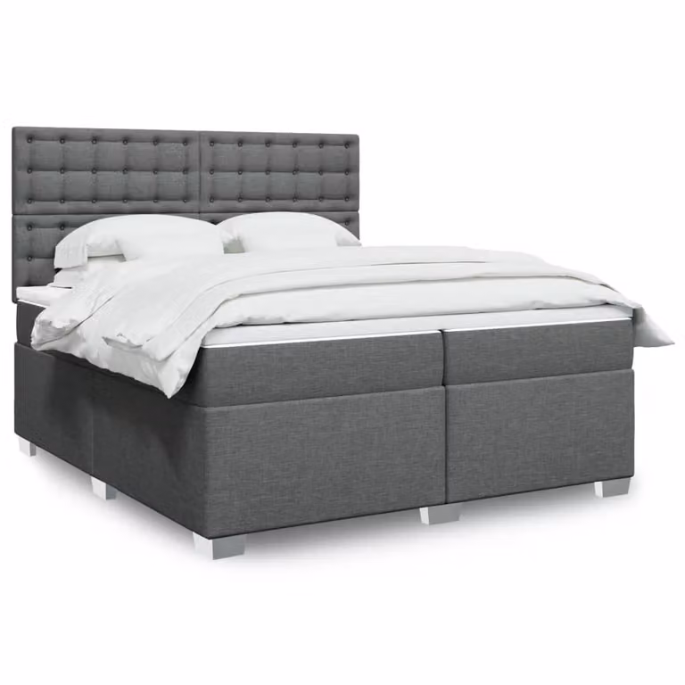 vidaXL Giroletto a Molle Ibrido con Materasso in Tessuto Grigio e Bianco L/P: 200 x 200 cm