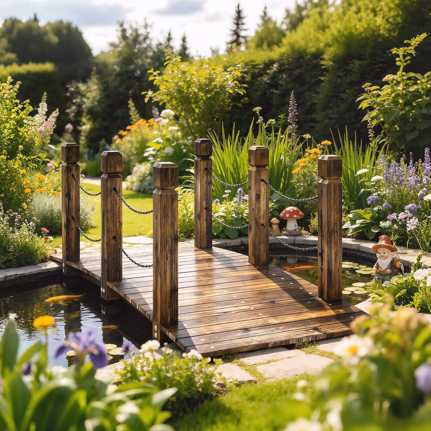 Ponte da giardino decorativo Outsunny in legno di abete carbonizzato marrone, lunghezza: 1,51 m – 2