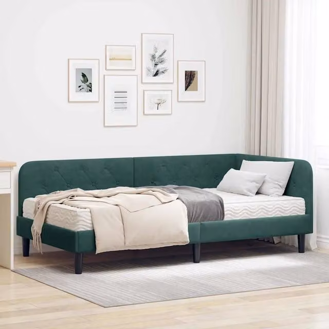 Cornice del letto ad angolo vidaXL in velluto verde, L/P/H: 190 x 90 x 72 cm