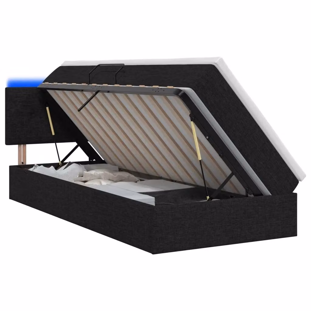 Letto con contenitore e materasso vidaXL in tessuto nero con illuminazione LED e porta USB L/P/H: 190 x 90 x 45 cm – 2