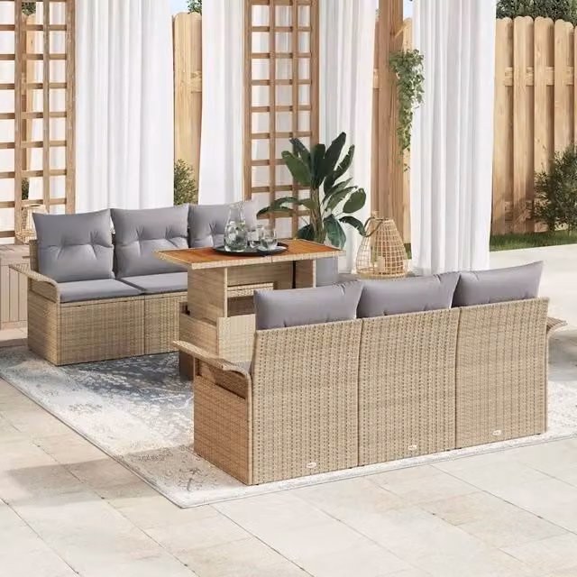 Set Divano da Giardino 7 pz Beige Poly Rattan 3358016