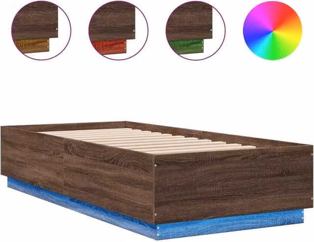 Letto singolo | Letto per adulti | Giroletto Luci LED Rovere Marrone 90x200cm in Legno Multistrato
