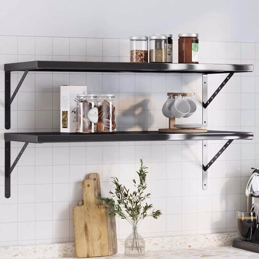 vidaXL Set di 2 Mensole da Muro in Metallo Nero Opaco L: 100 cm, P: 40 cm