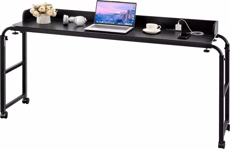 Tavolo da letto VEVOR tavolo da letto mobile con 4 rotelle e presa di corrente, tavolo portatile per laptop regolabile in altezza, tavolo da letto portatile in truciolato