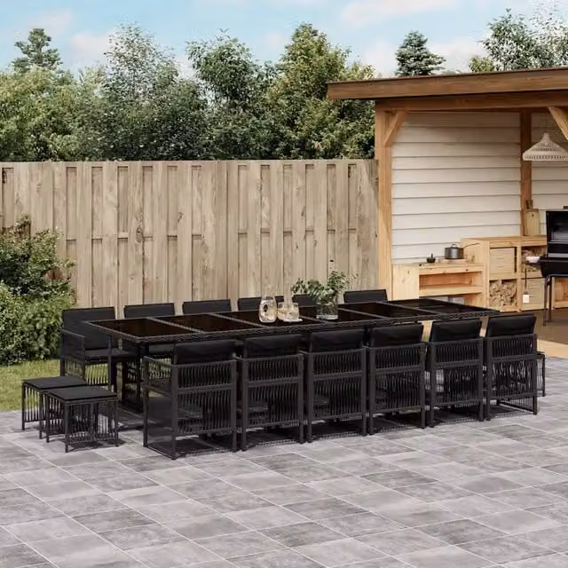 Set da pranzo da giardino vidaXL in polyrattan nero con 17 pezzi e cuscini