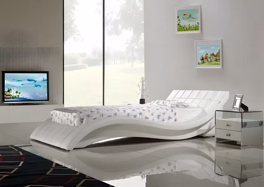 Bett Weiß Schlafzimmer JV Möbel Liegefläche 180x200 Schlafzimmer Kunstleder