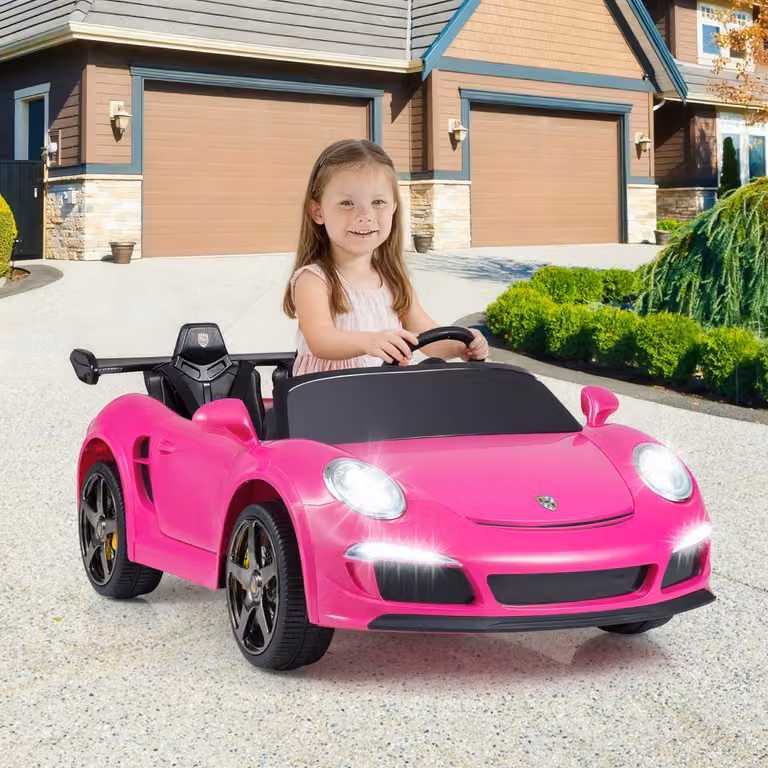 Auto elettrica a pedali Costway per bambini con telecomando per genitori, luci e clacson, Rosa