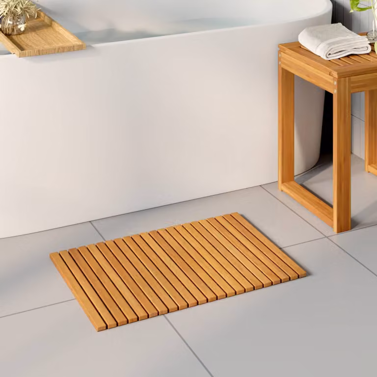 Tappeto da bagno vidaXL in legno di acacia massello marrone, antiscivolo e ad asciugatura rapida, L: 60 cm, P: 40 cm