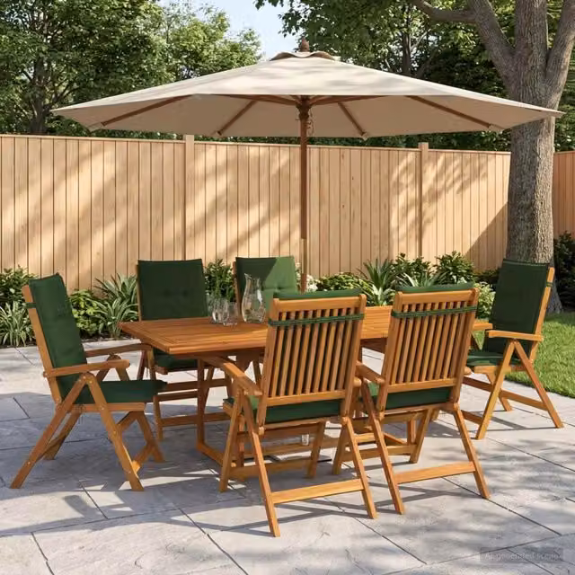 Set da pranzo da giardino vidaXL in legno di acacia oliato, 7 pezzi, colore naturale, L: 200 cm – 1