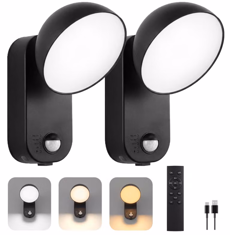 Lampada da esterno a LED con sensore di movimento, batteria da 10.000 mAh, grado di protezione IP65, confezione da 2 pezzi
