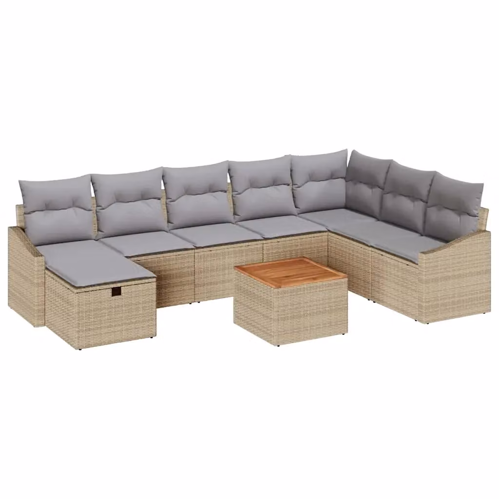 vidaXL Set Divano da Giardino a L con 9 Pezzi Beige in Rattan e Acciaio con Cuscini e Tavolino – 2