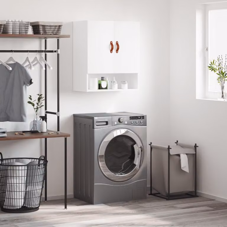 vidaXL Armadietto a Muro Bianco in Legno con Ante a Battente e Ripiani Interni L: 60 cm, P: 31 cm, H: 70 cm