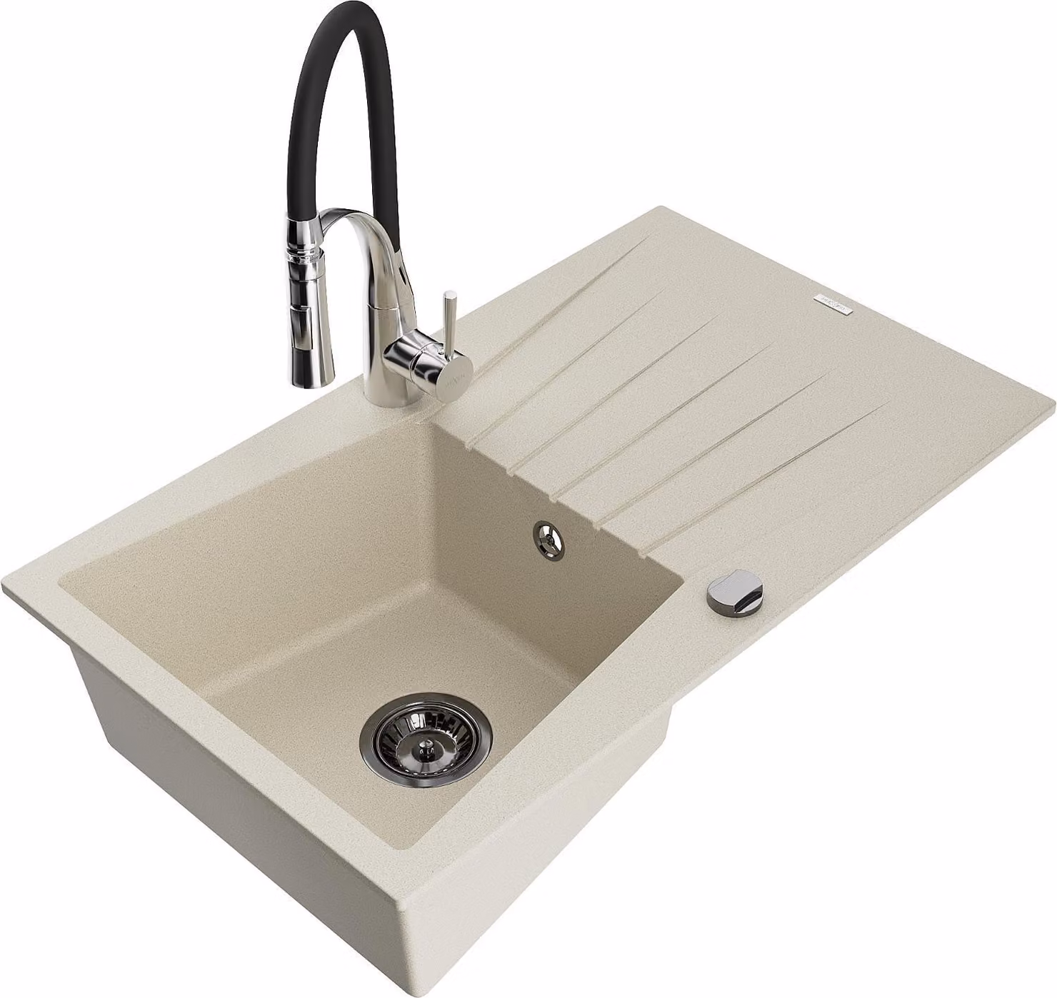 Mexen Cesar lavello in granito 1 vasca con sgocciolatoio e rubinetto da cucina Aster, beige - 6514-69-73450-07-B