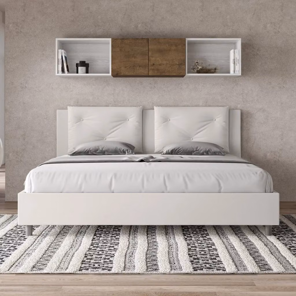 Letto Matrimoniale Moderno GIORDANOSHOP con Contenitore a Alzata e Struttura Imbottita Bianco L/P/H: 180 x 200 x 112 cm – 2