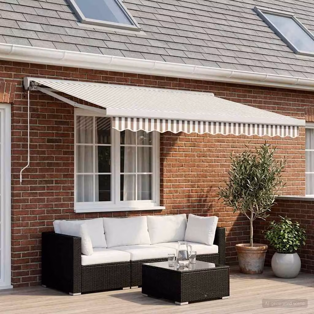 Tenda retrattile vidaXL in poliestere e acciaio, Grigio chiaro e bianco, L: 350 cm, P: 250 cm
