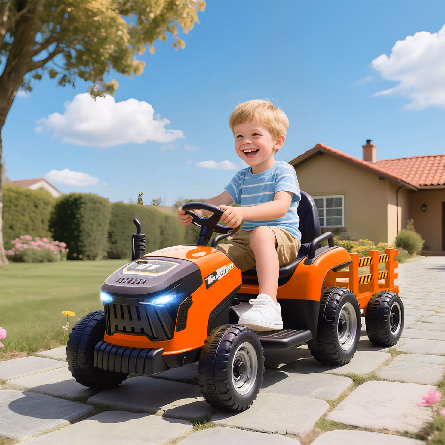 Trattore Elettrico AIYAPLAY con Telecomando per Bambini, Arancione – 2