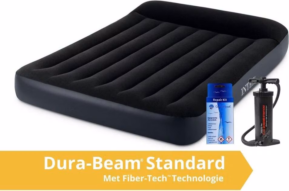 Intex Pillow Rest - Materasso ad aria - Dubbio - Con kit di riparazione e pompa a mano - 191x137x25 cm - PVC - Blu scuro