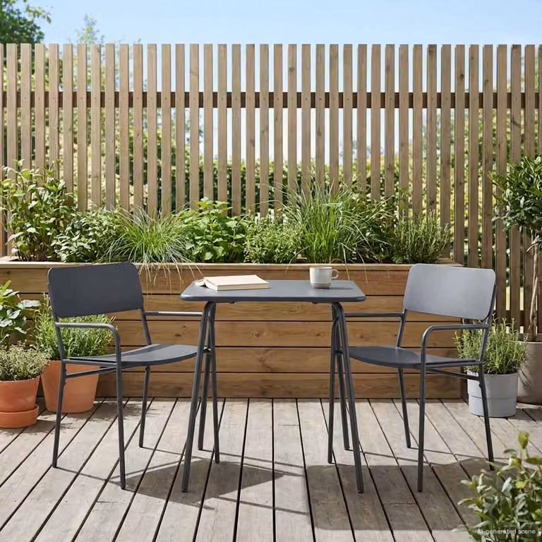 Set di 2 sedie da giardino moderne vidaXL in acciaio antracite con braccioli e finitura opaca resistente alle intemperie