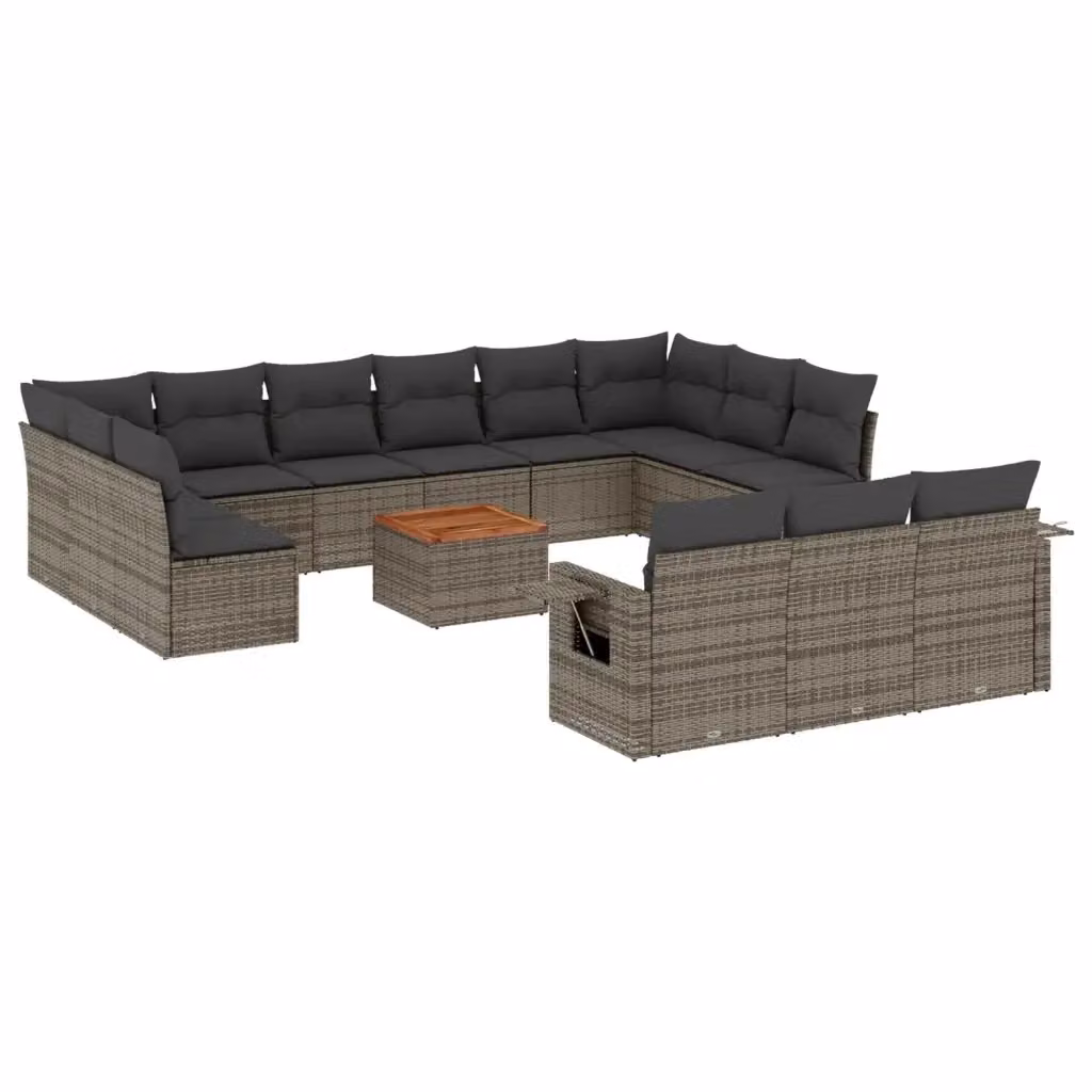Set di Divani da Giardino a Forma di U vidaXL in Polyrattan Grigio con Cuscini e Tavolino da Esterno – 2
