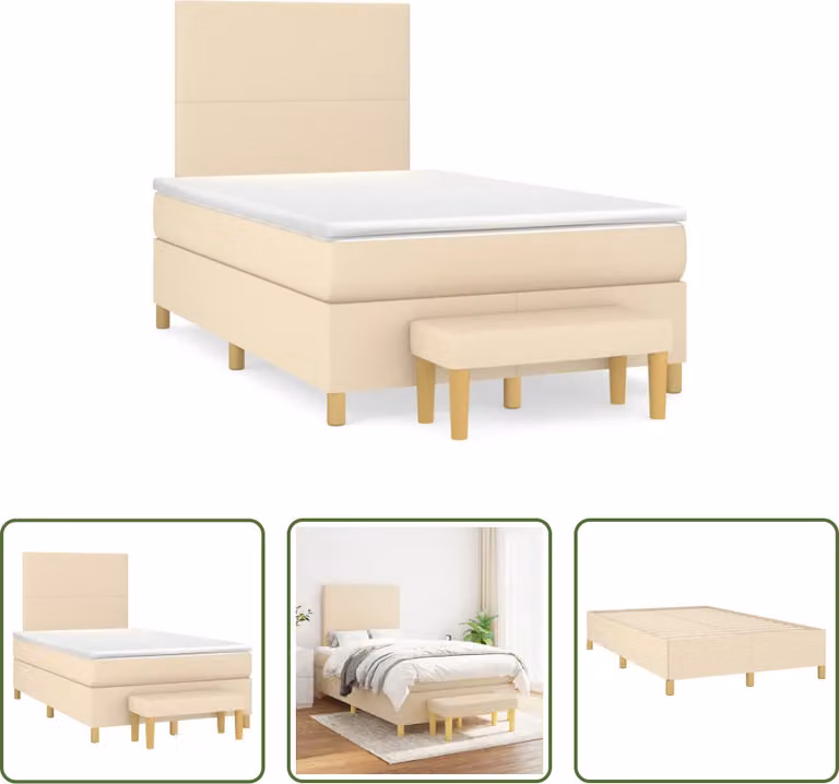 The Living Store Letto a molle con materasso crema 120x190 cm in tessuto