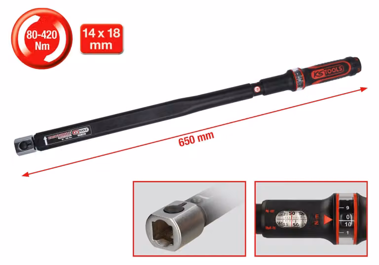 KS TOOLS 14 x 18 mm ERGOTORQUEChiave dinamometrica di precisione ad inserti 80 - 420 Nm - 516.1682