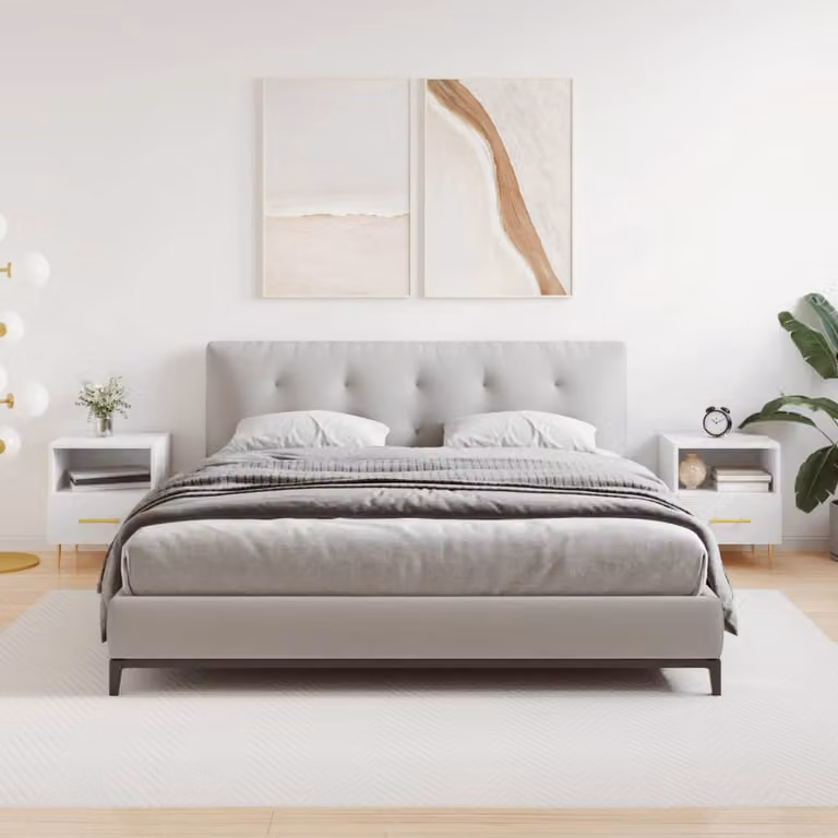 Set di 2 comodini vidaXL bianchi in legno e metallo per camera da letto, L 40 cm x P 35 cm x H 47,5 cm