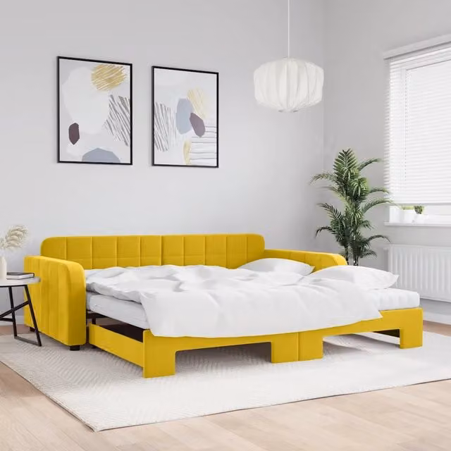 Divano Letto Estraibile vidaXL in Velluto Giallo con Materasso in Schiuma L/P/H: 223 x 110 x 71 cm, Dimensioni Materasso: 100 x 200 cm – 1