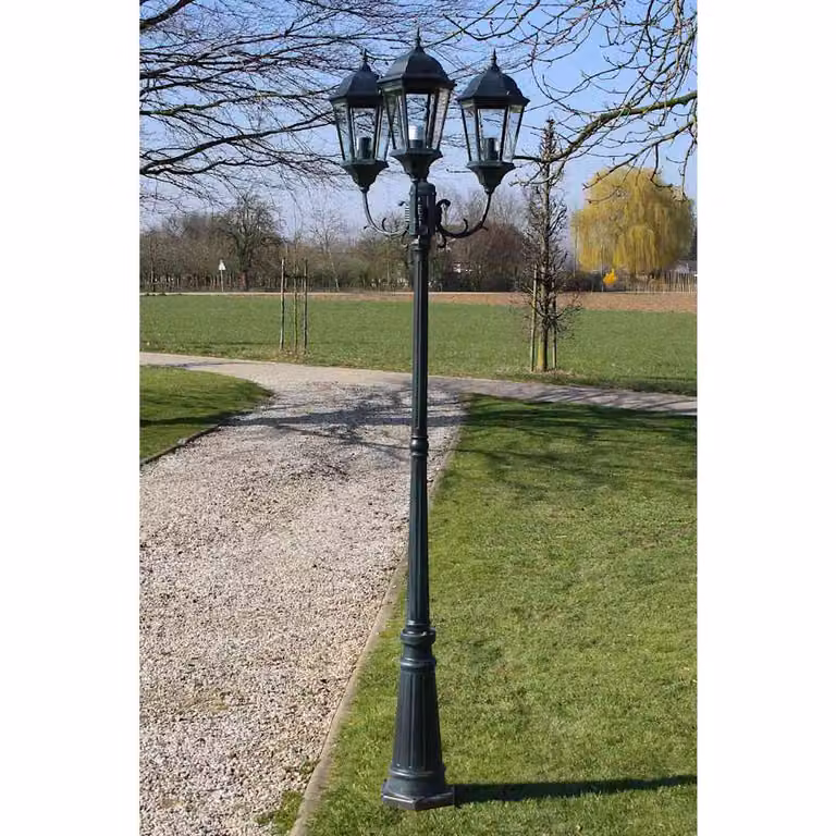 vidaXL Lampione da Giardino a 3 Bracci in Alluminio e Vetro, Altezza: 230 cm, Verde Scuro/Nero