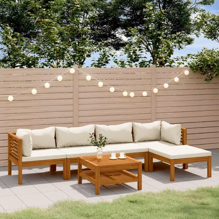 Maison Exclusive - Set da giardino da 6 pezzi con cuscini color crema, in legno massello di acacia