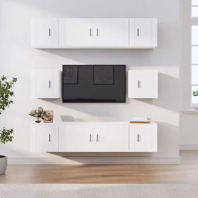Set di mobili porta TV vidaXL in legno multistrato bianco stile classico per soggiorno