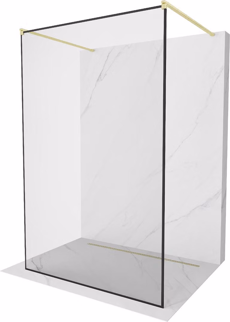 Mexen Kioto pannello doccia autoportante 160 x 200 cm, cornice nera 8 mm, oro spazzolato - 800-160-002-55-70