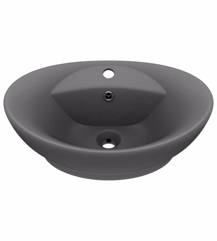 Lavabo da appoggio ovale in ceramica vidaXL, Grigio scuro opaco, L: 58,5 cm, P: 39 cm – 2
