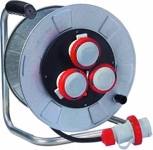 Avvolgicavo industriale Fanton Golia Metal 14360 con 3 prese CEE, cavo H07RN-F 4x2,5 mmq da 30 m, protezione IP55, colore argento zincato