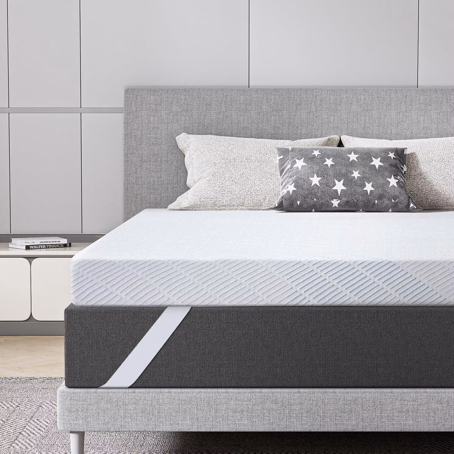 Topper per materasso in gel memory foam, dimensioni 160x200 cm, altezza 7,6 cm, supporto H2/H3