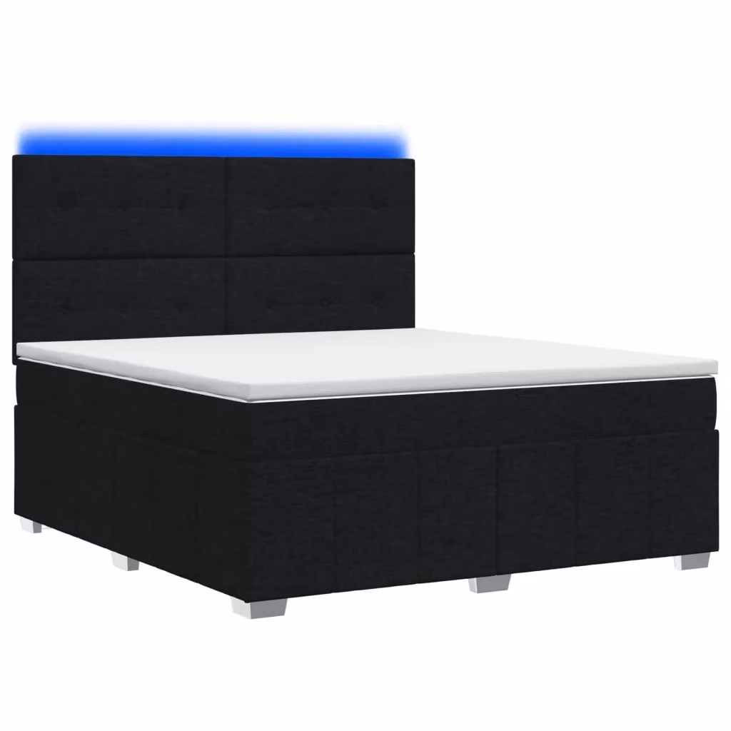 Letto Box Spring vidaXL con Materasso a Molle Pocket e Illuminazione LED, Colore Nero e Bianco, L/P: 140 x 190 cm – 2