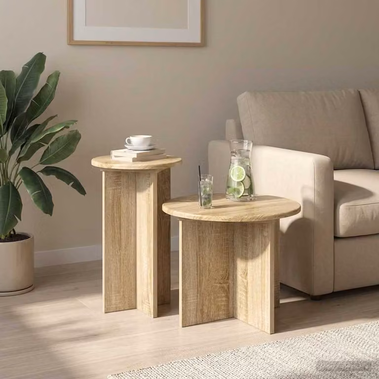 Set di 2 tavolini rotondi vidaXL in legno Rovere, colore marrone e beige