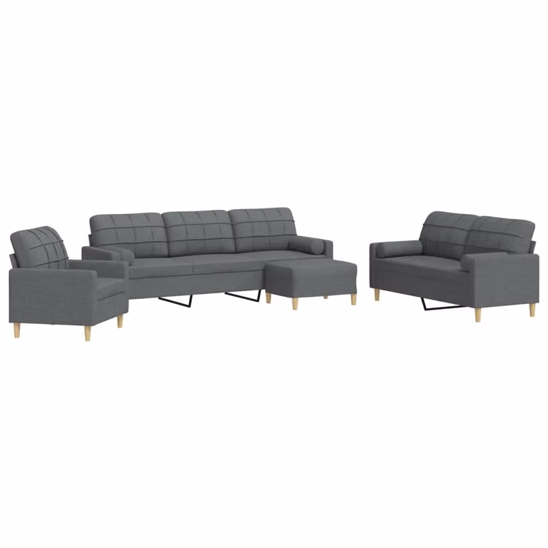 Maison Exclusive - Set divano 4 pezzi con poggiapiedi e cuscini decorativi in tessuto grigio scuro