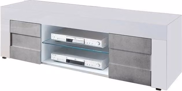 Base Porta TV bianco lucido 2 ante grigio cemento L.138 P.42 H.44 cm EFFEZ