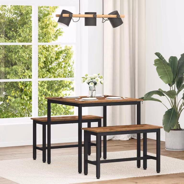 Tavolo da pranzo moderno vidaXL in legno ingegnerizzato e metallo, L 80 x P 80 x H 75 cm, colore rovere e nero