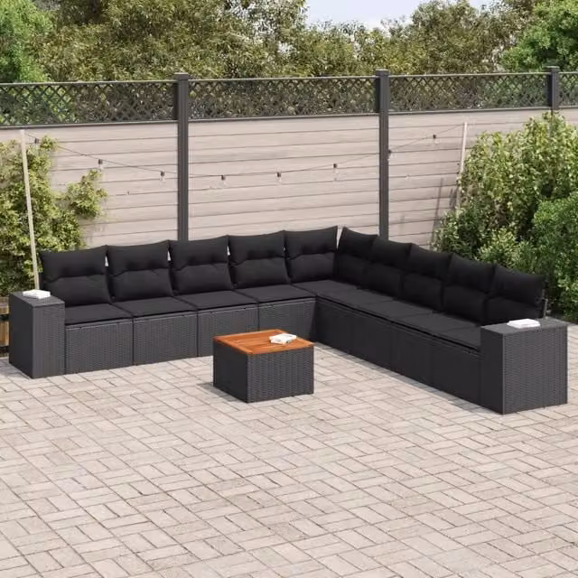 Set Divani da Giardino 10pz con Cuscini in Polyrattan Nero 3257819