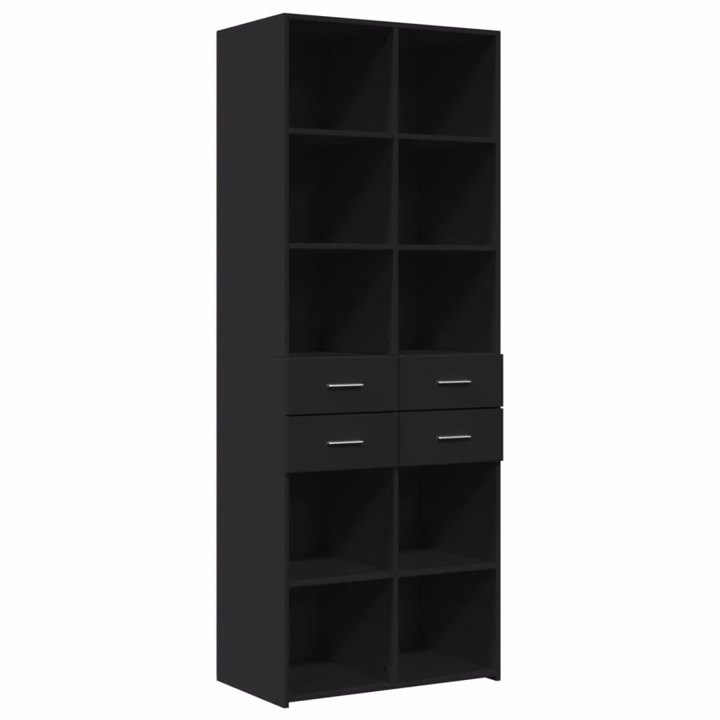 Credenza Nera 70x42,5x185 cm in Legno Multistrato