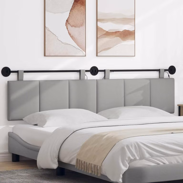 Testiera per letto sospesa vidaXL con luce LED integrata in tessuto Grigio Nuvola